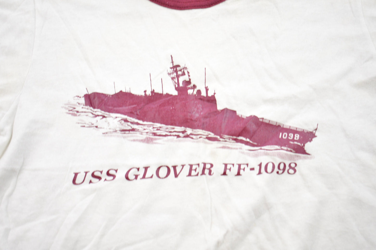 Vintage 1980s USS Glover Ship Graphic Ringer T-Shirt