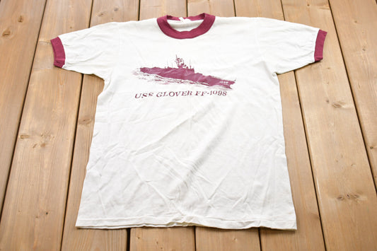 Vintage 1980s USS Glover Ship Graphic Ringer T-Shirt