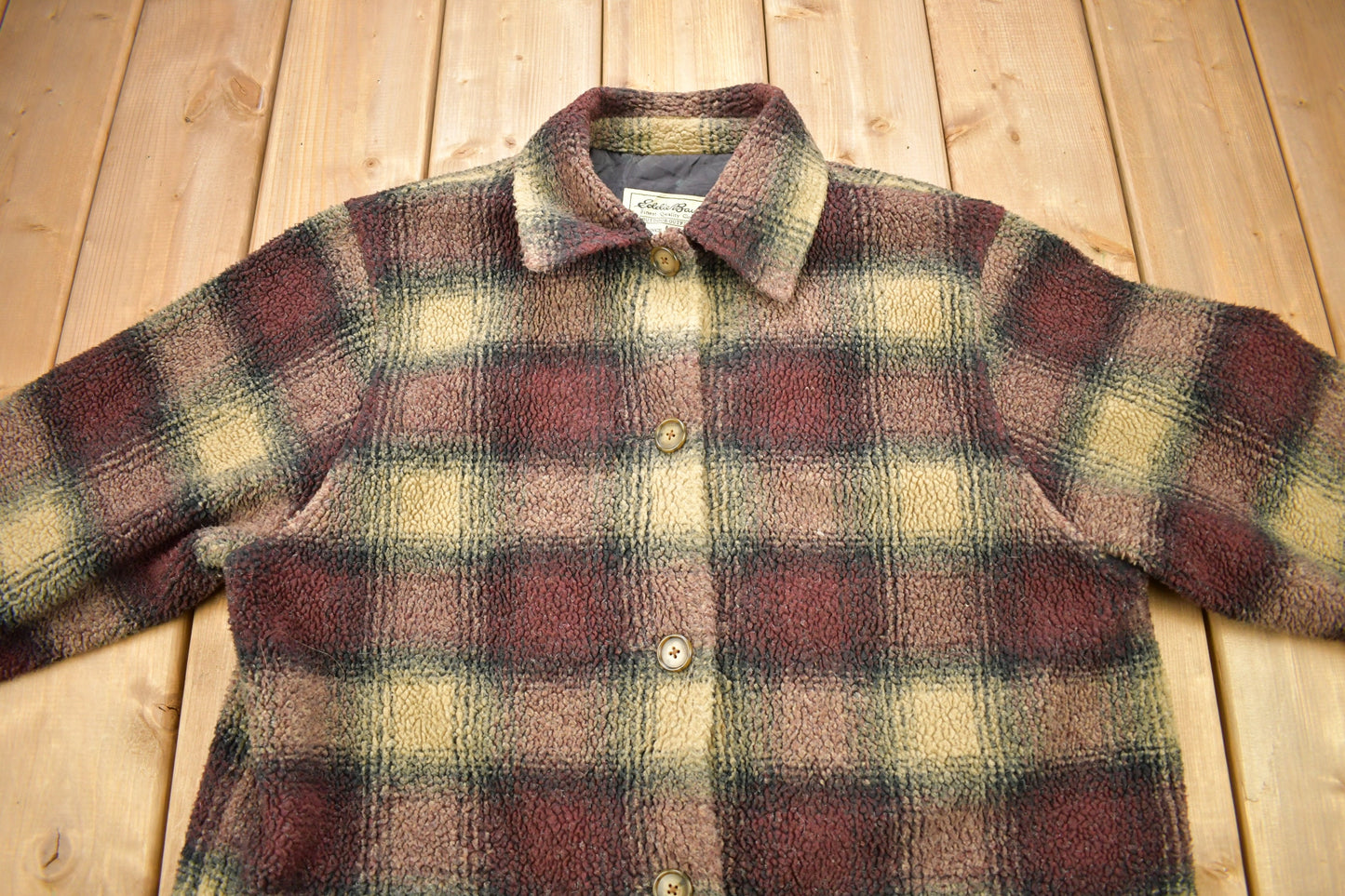 Vintage 1990s Eddie Bauer Plaid Fleece Button Up Woman's Sweater