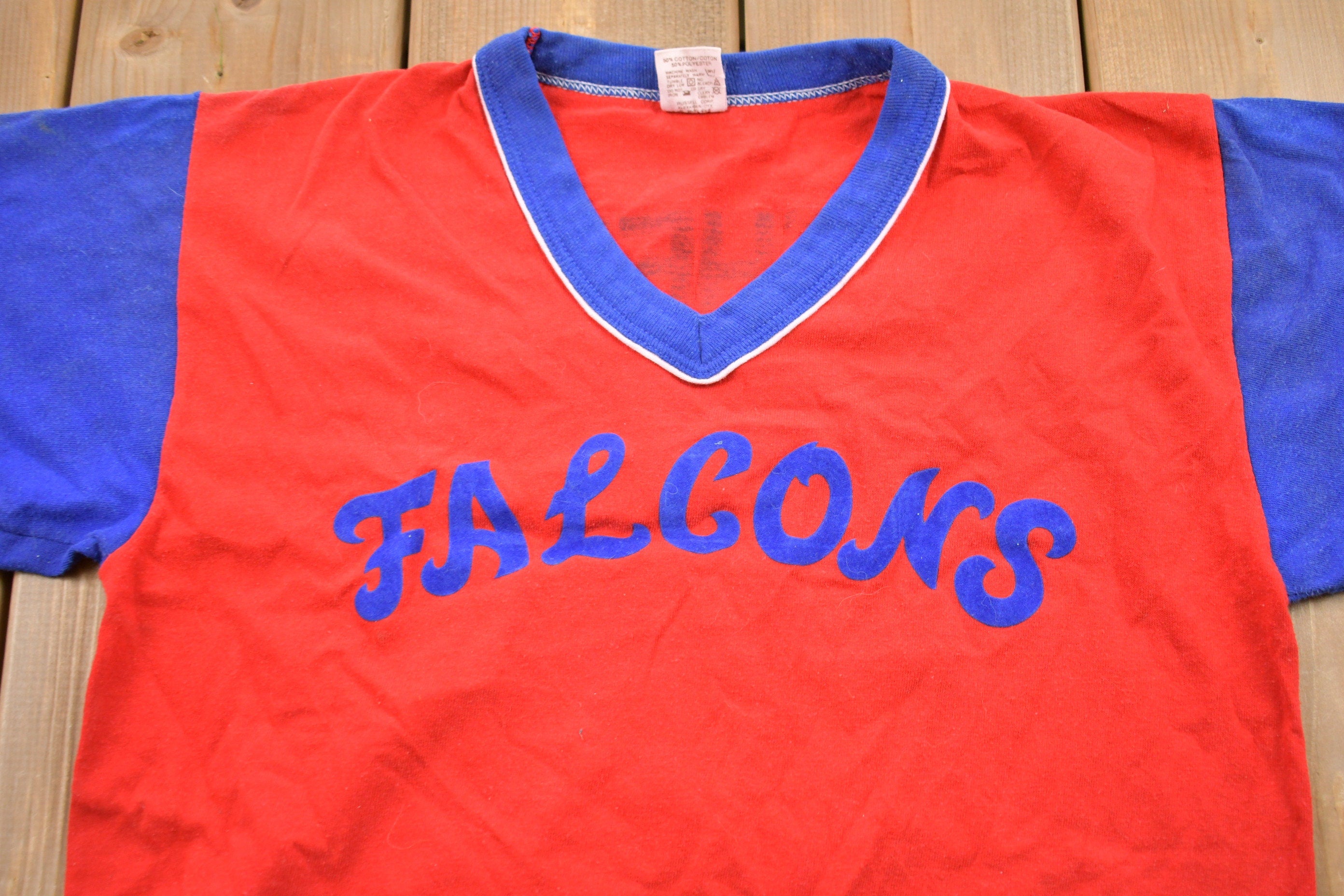 Vintage 1980s Russell Athletic Falcons V-Neck T-Shirt