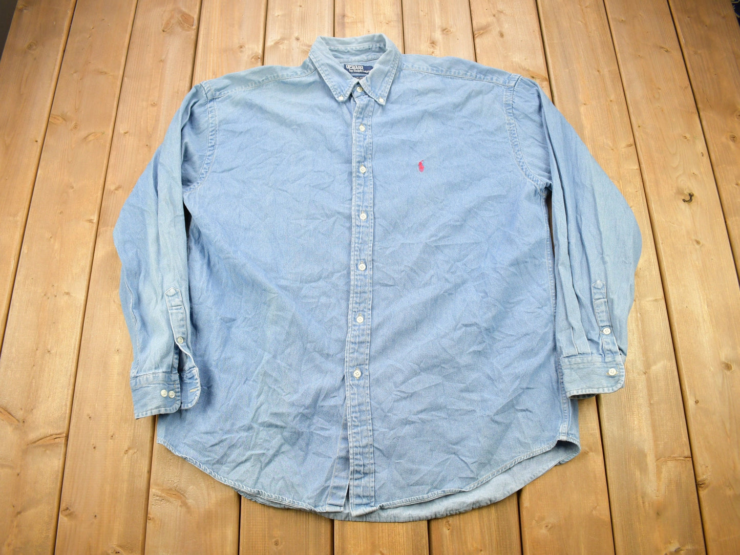 Vintage 1990s Polo Ralph Lauren Small Pony Denim Button Up Shirt