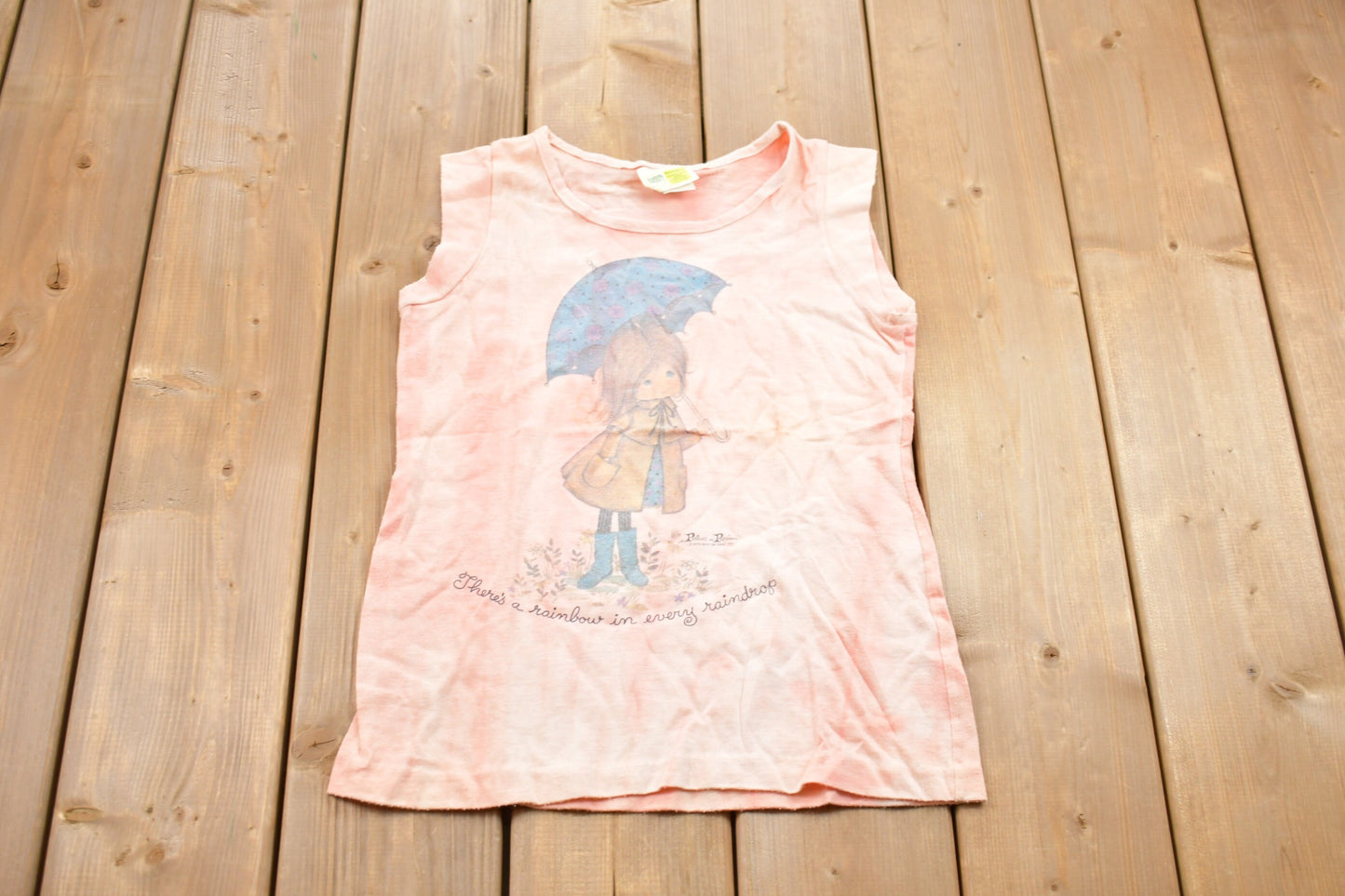 Vintage 1990s Youth Rainbow Raindrop Cute Girl Tank Top / Graphic Tank Top / Streetwear / Retro Style / Single Stitch / Made In USA