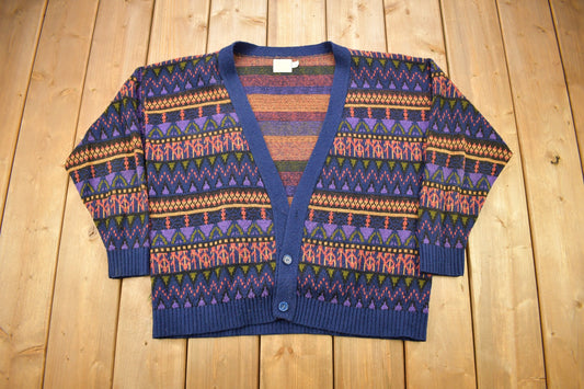 Vintage 1990s 100% Acrylic Colorful Knitted Cardigan Sweater