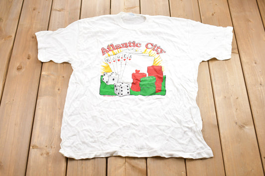 Vintage 1990s Atlantic City Gambling Graphic T-Shirt /  80s / 90s / Streetwear Fashion / Made In USA / Vacation Tee / Travel & Tourism