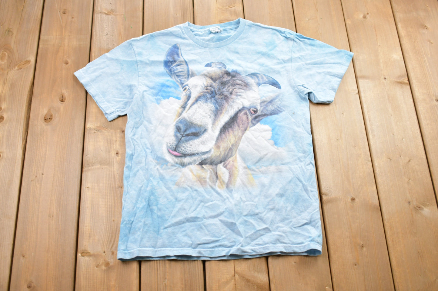 Vintage 1990s Goat Tie-dye Graphic T-Shirt / Graphic / 80s / 90s / Streetwear / Retro Style / Goat Graphic / Made In USA / Cloud T-Shirt