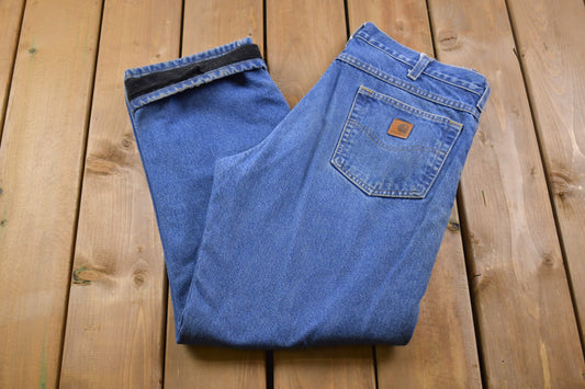 Vintage 1990s Carhartt Cotton Lined Work Jeans Size 35 x 29 / 90s Carpenter Pants / Winter Wear / Vintage Workwear