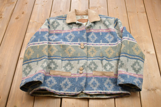 Vintage 1990s Woolrich Aztec All Over Print 100% Wool Jacket