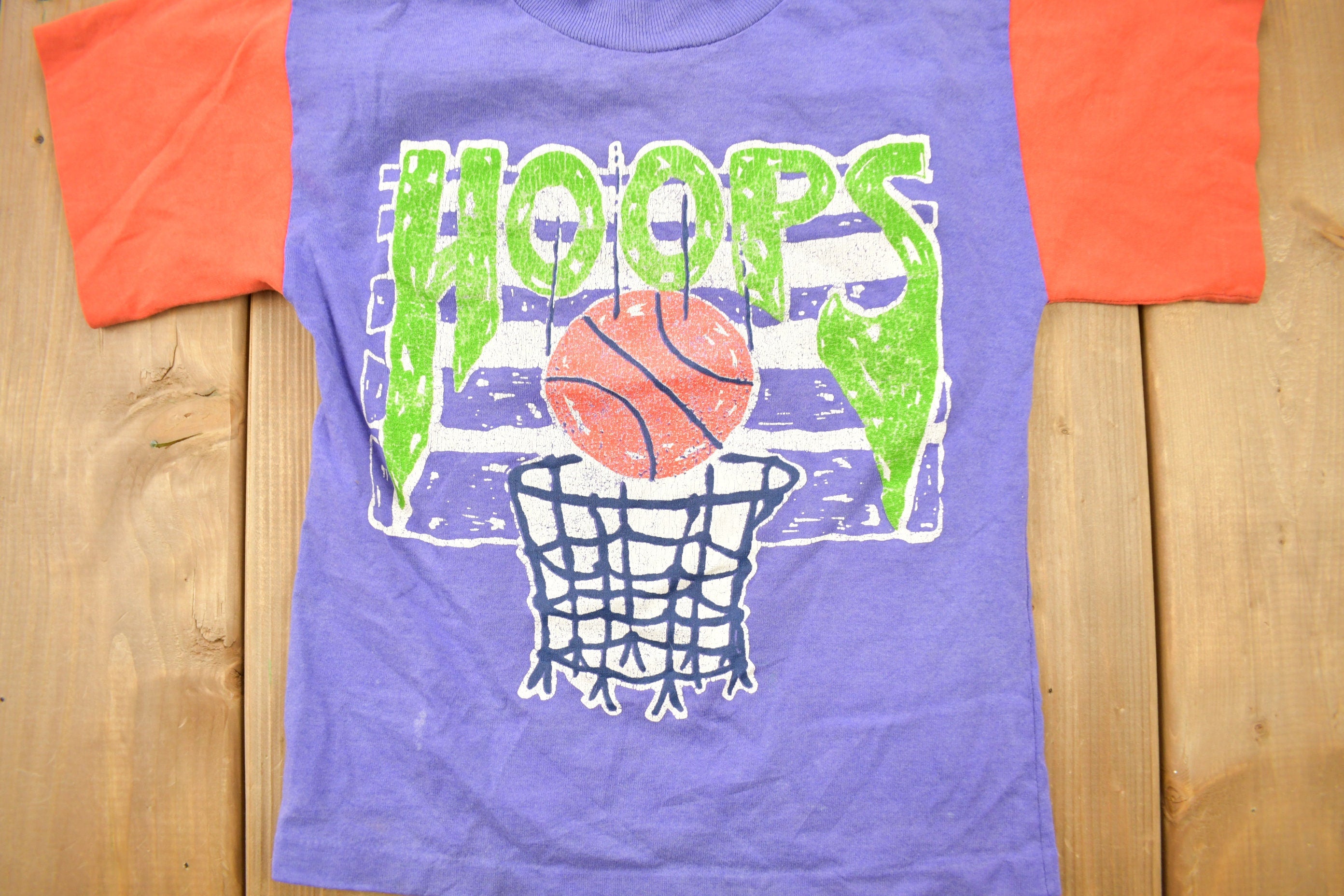 Vintage 1980s Hoops Color Block Basketball Graphic T-Shirt