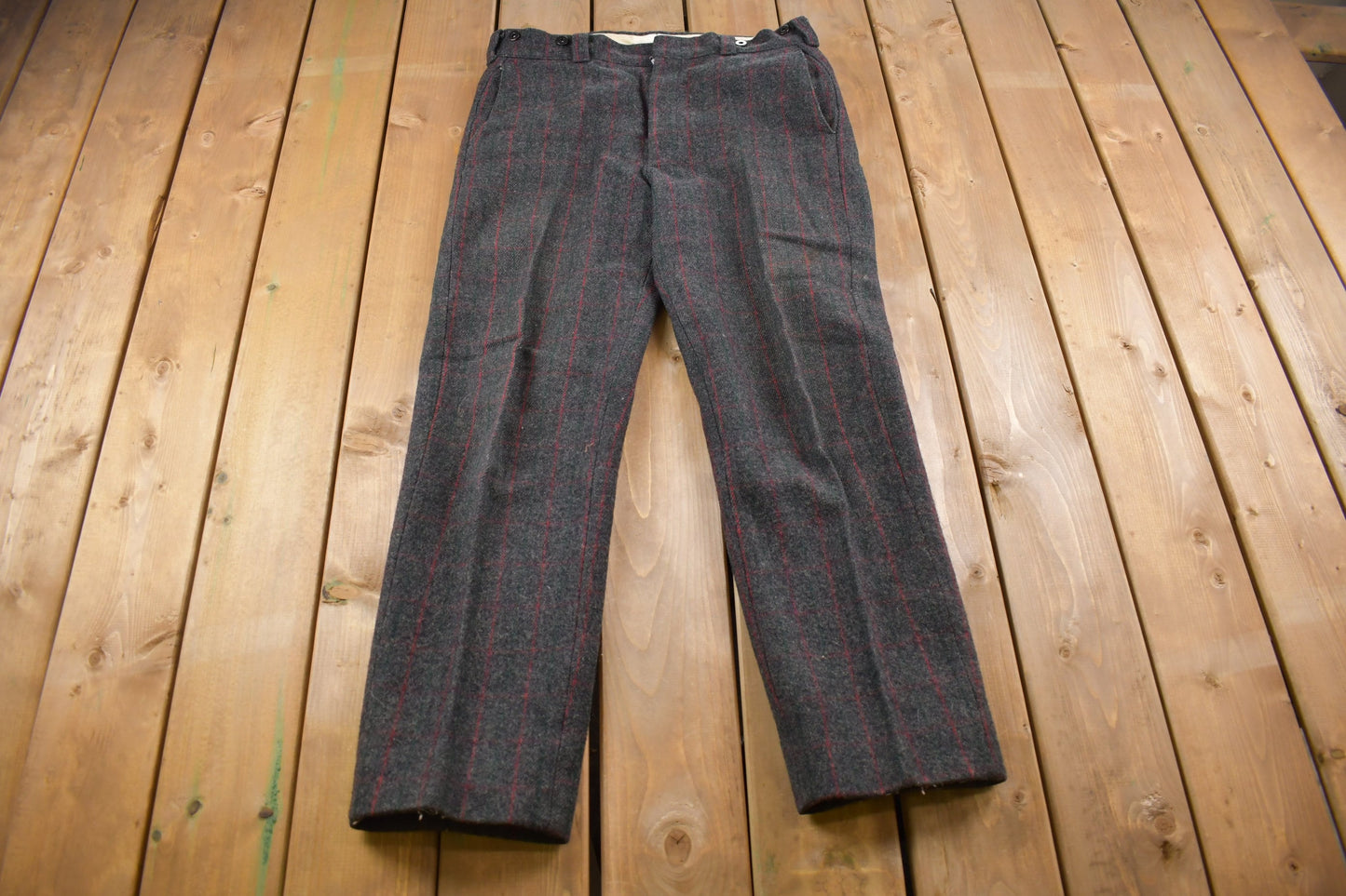 Vintage 1990's Pinstripe Plaid Wool Trousers 36 x 32 / Made in USA / American Vintage / Rare Vintage / Streetwear Fashion / Vintage Pants