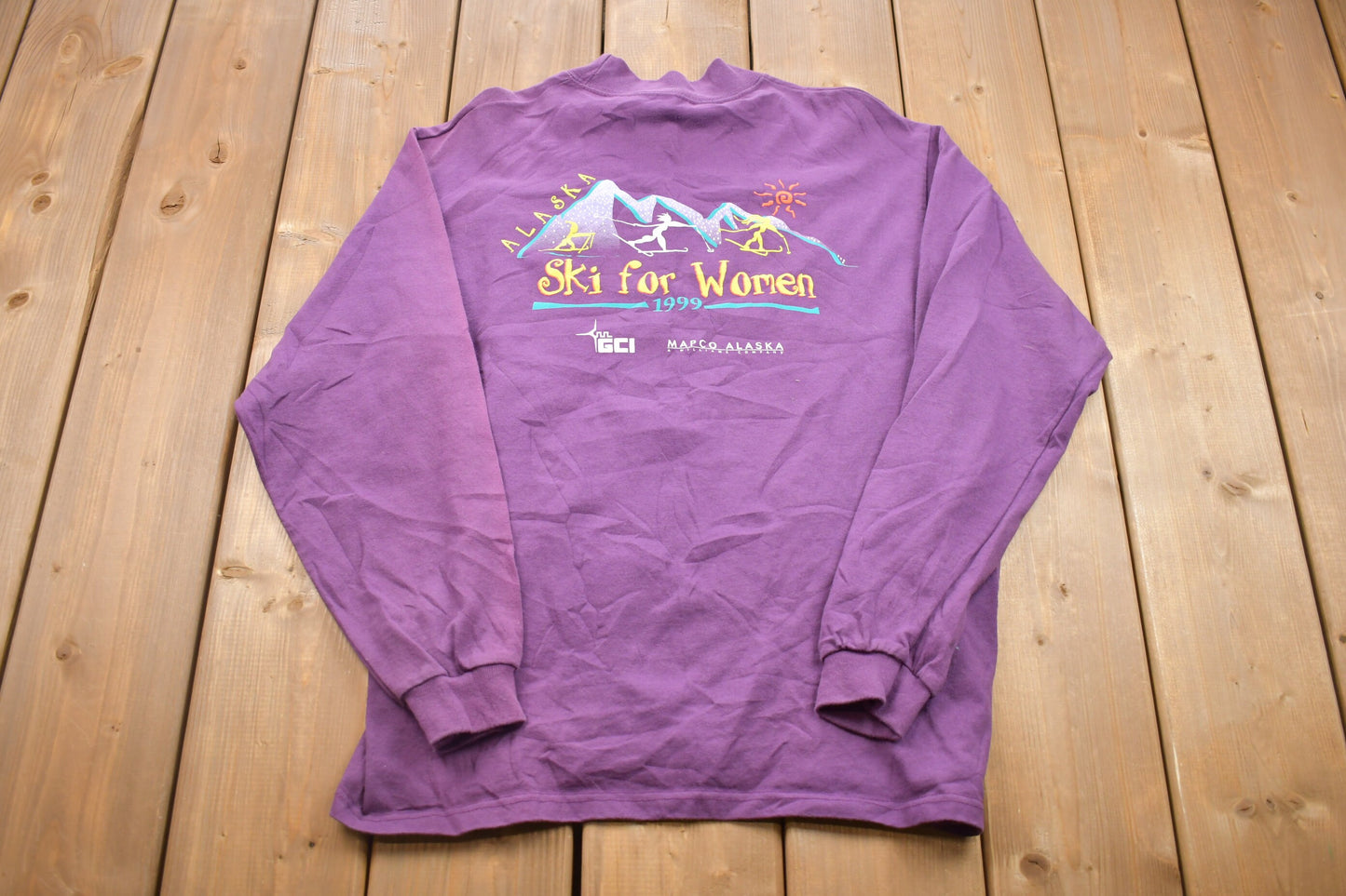 Vintage 1999 Alaska Ski for Women Mock Neck Shirt / 90s Crewneck / Made In USA / Rare Vintage / Essential / Streetwear / 90s Blank