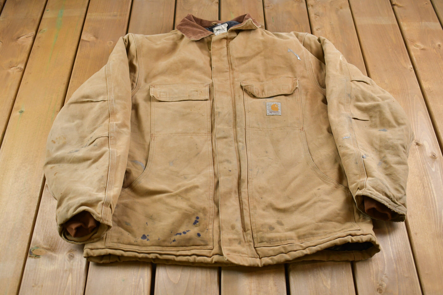 Vintage 1990s Carhartt Chore Jacket / Workwear / Streetwear / Made In USA / 90s / Quilt Lined Jacket / Distressed Carhartt / Union Made