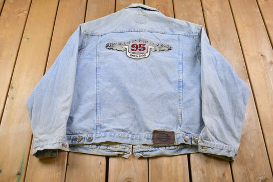 Vintage 1990s Harley Davidson Biker Blues Denim Jean Jacket / Vintage Denim / Streetwear / Vintage Fall Outerwear / Fall Jacket / Patchwork