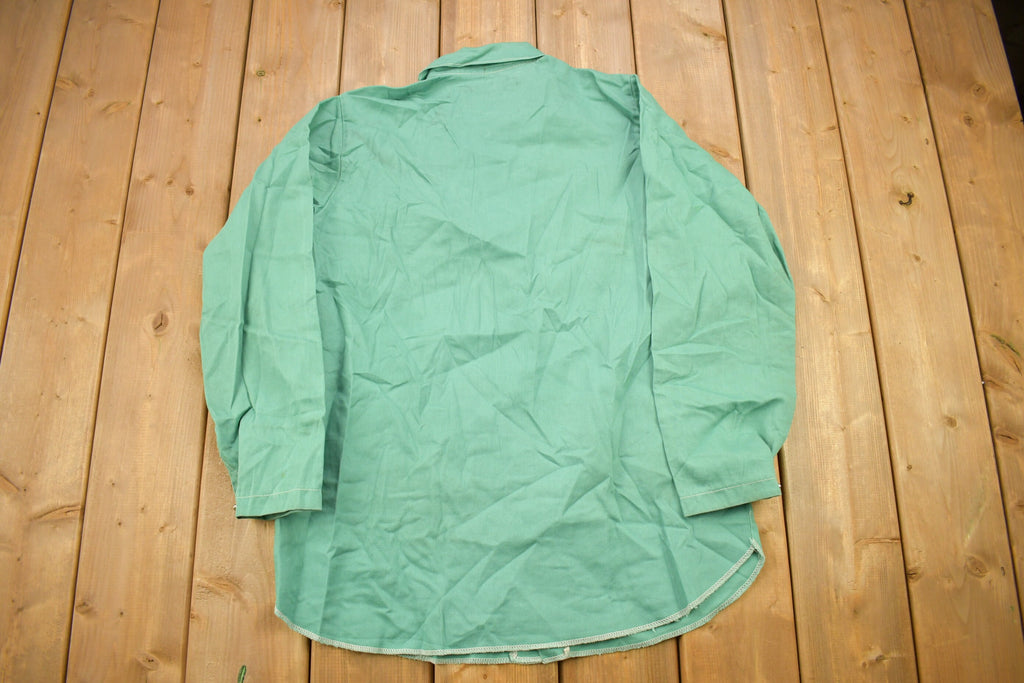 Vintage 1980s Steel Grip Blank Turquoise Button Up Shirt