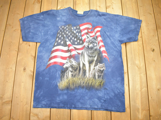 Vintage 2001 Tie Dye American Wolf Graphic T Shirt / Streetwear / Retro Style / Printed In USA