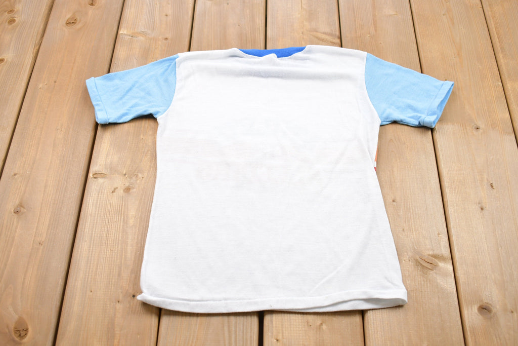 Vintage 1980s Boys Athlete Graphic Ringer T-Shirt