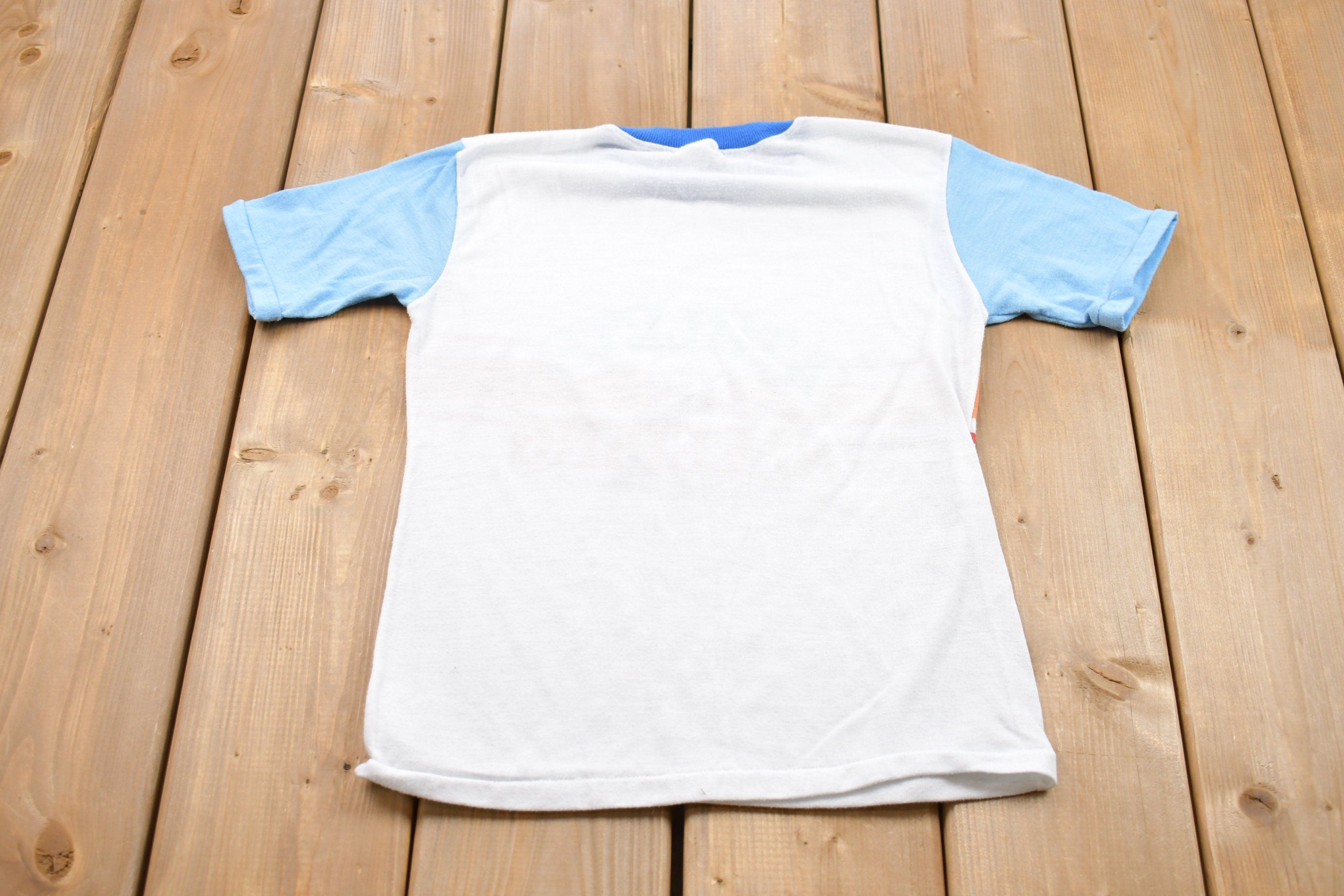 Vintage 1980s Boys Athlete Graphic Ringer T-Shirt