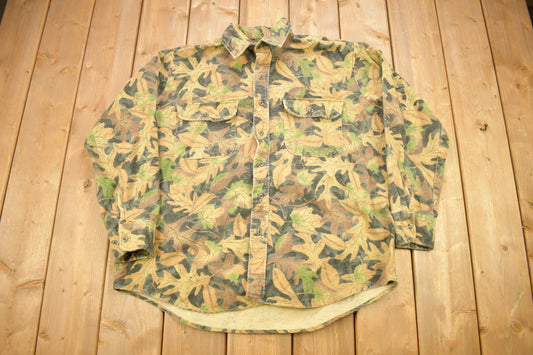 Vintage 1980s Kelly Cooper Tru-Leaf Camouflage Button Up Shirt / Made In USA / 90s Button Up / Outdoorsman / Hunting Shirt / Heavyweight