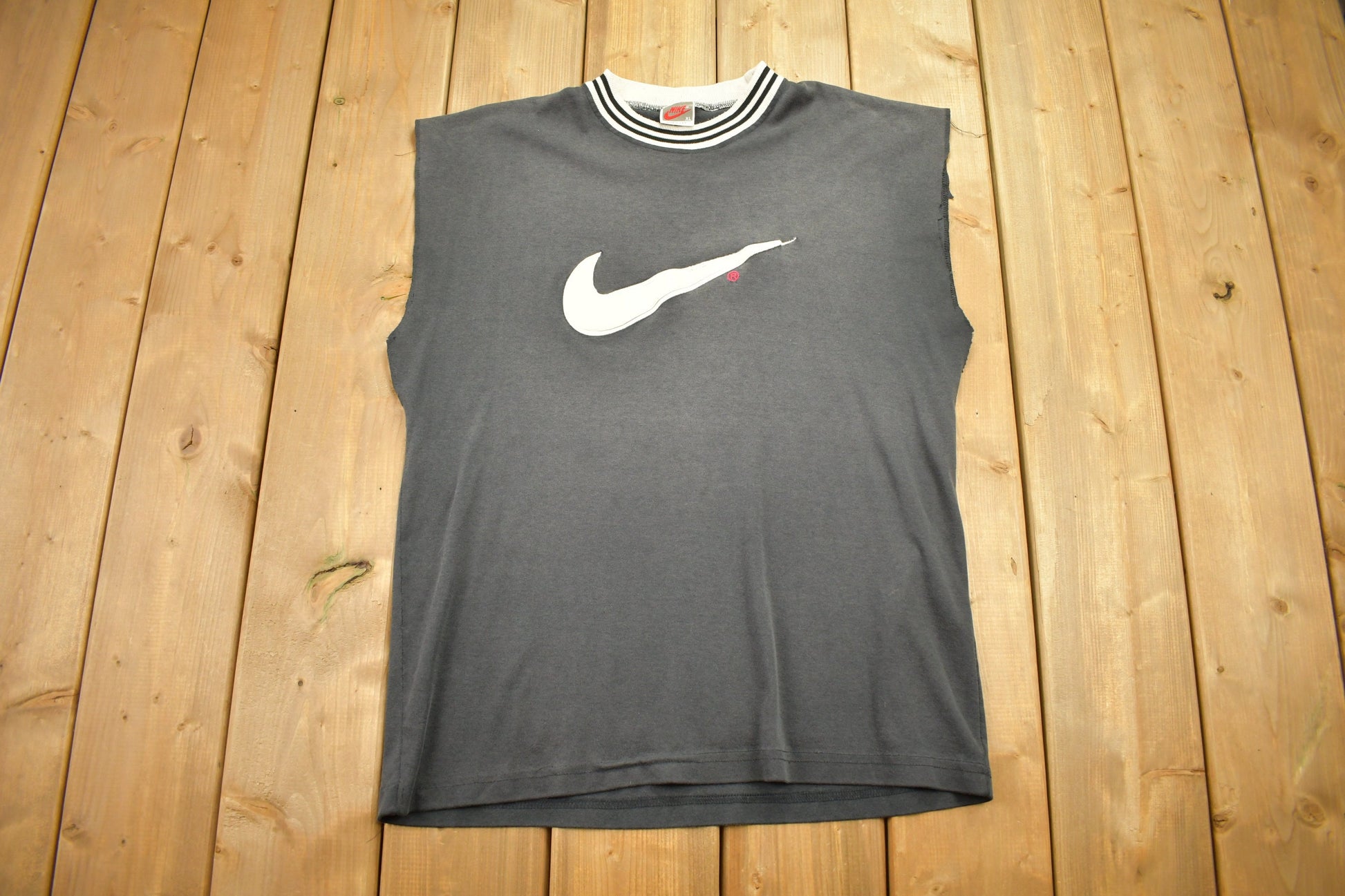 Vintage 1990s Nike Grey Tag Mid Swoosh Sleeveless T-Shirt