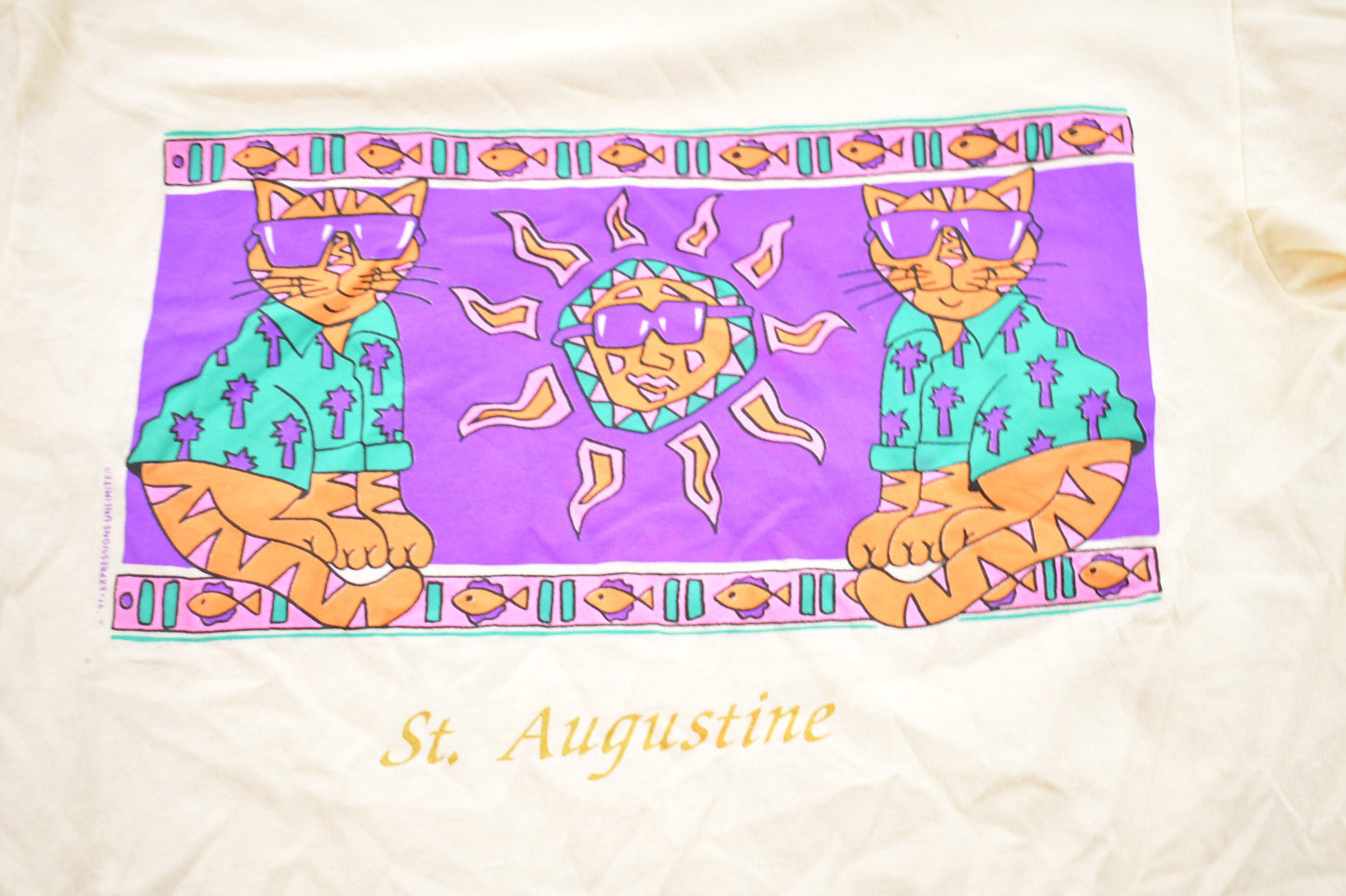 Vintage 1990s St. Augustine Cat Graphic T-Shirt / 80s / 90s / Streetwear Fashion / Made In USA / Vacation Tee / Travel & Tourism