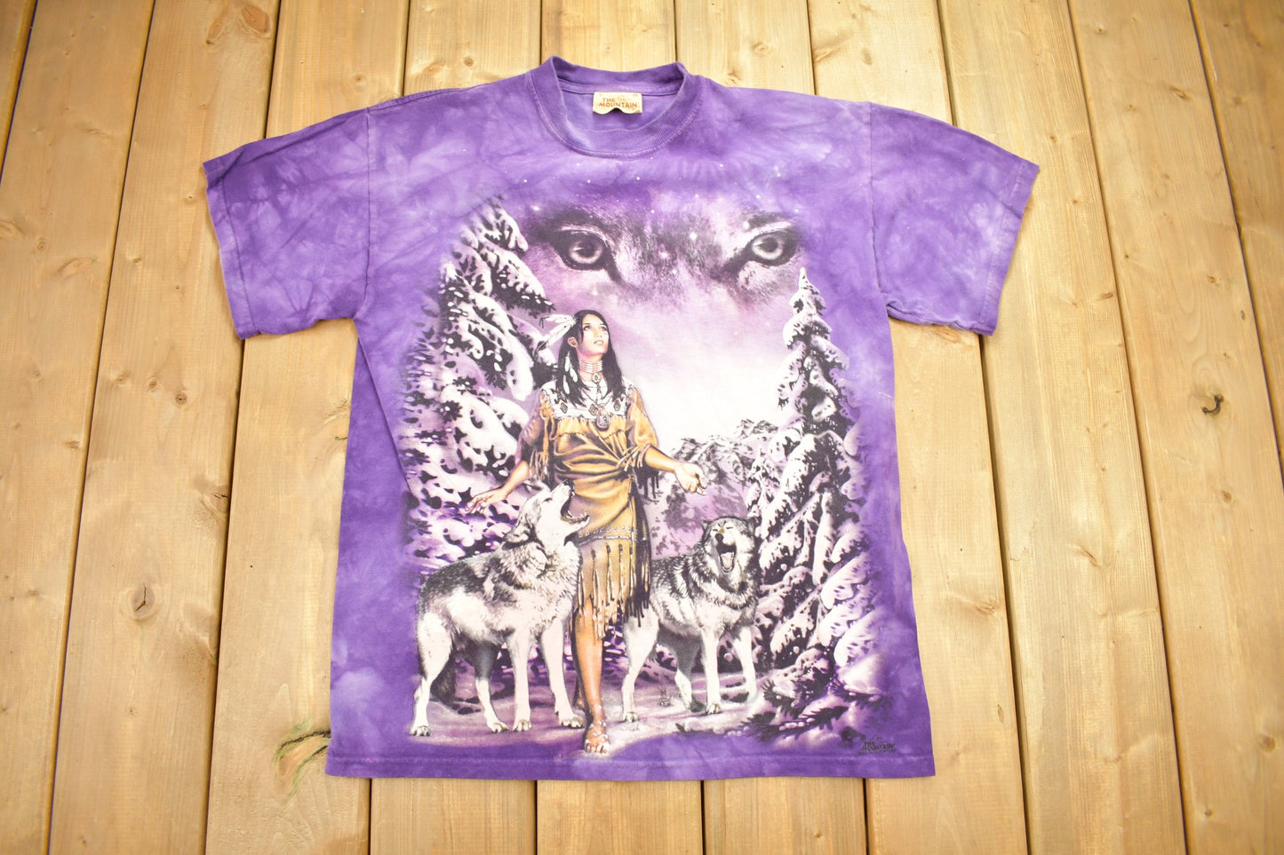 Vintage 2000 Aboriginal Wolf Theme Tie Dye T-Shirt / Wolf Tee / Purple Tee / Streetwear / Retro Style / Outdoors & Wilderness