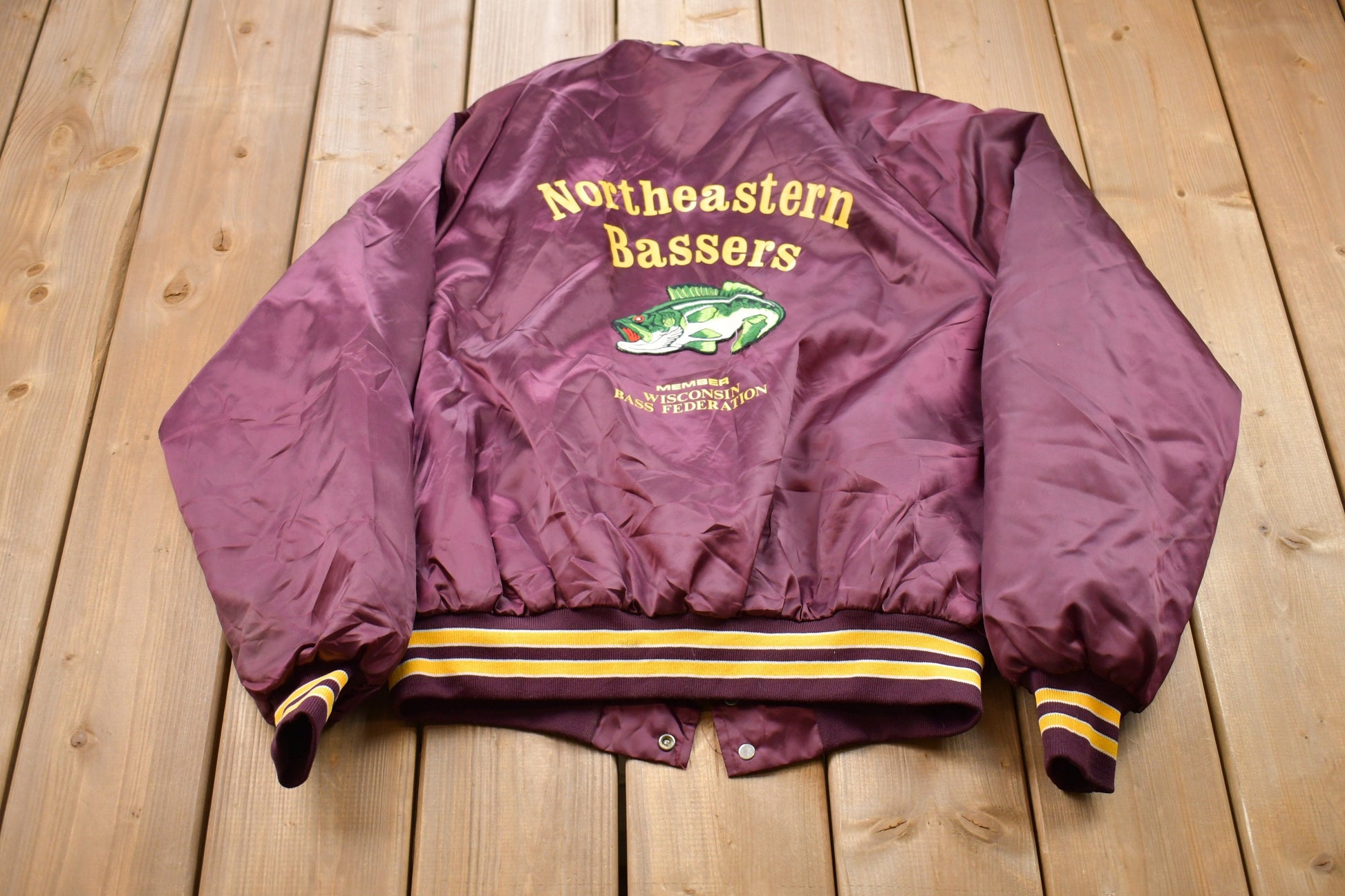 Vintage 1990s King Louie North Eastern Bassers Satin Bomber Jacket