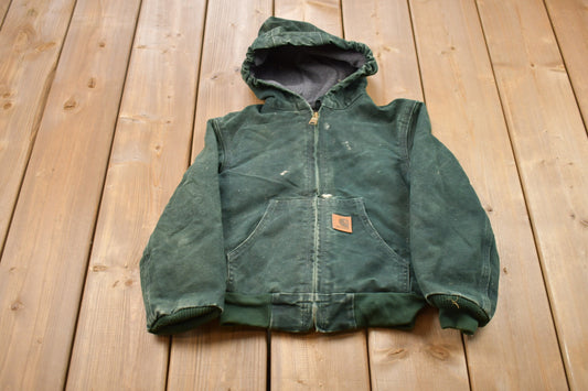 Vintage 1990s Kids Carhartt Hooded Jacket / Workwear / Streetwear /  / 90s / Sherpa Lined Jacket / Distressed Carhartt