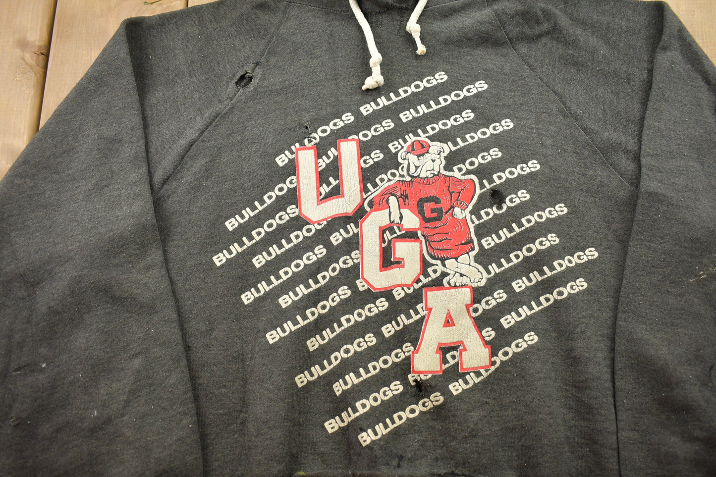 Vintage 1980s University of Georgia Bulldogs Collegiate Hoodie / Very Distressed / Made in USA / NCAA Sweatshirt / Sportswear / Americana