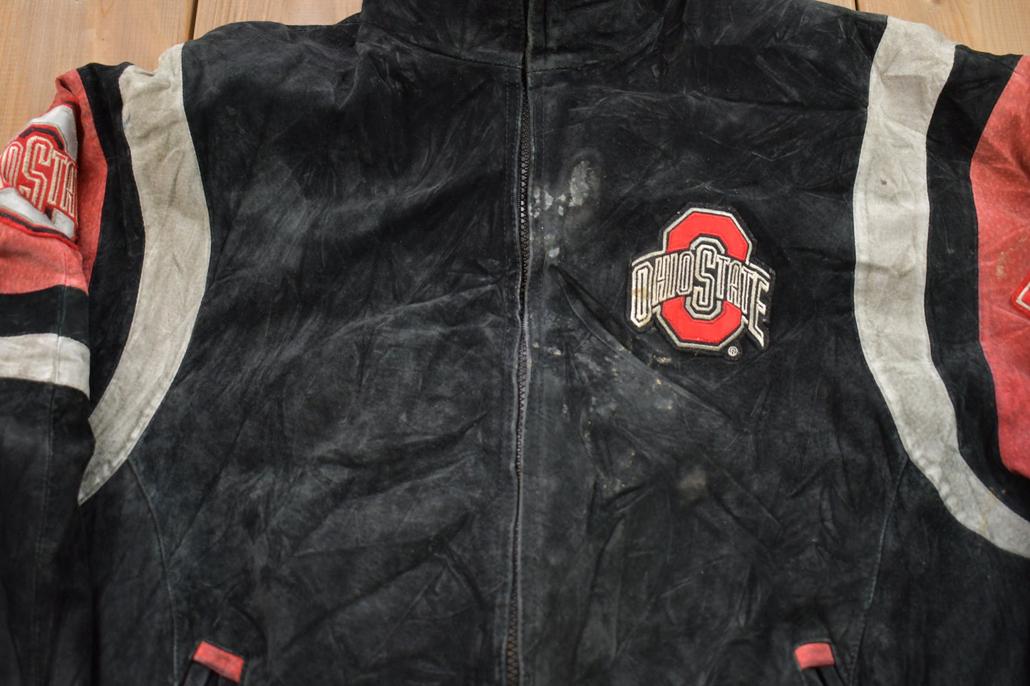 Vintage 1990s University of Ohio State Buckeyes Collegiate Leather Jacket / Embroidered / Varsity Jacket / Sportswear / Americana