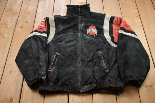 Vintage 1990s University of Ohio State Buckeyes Collegiate Leather Jacket / Embroidered / Varsity Jacket / Sportswear / Americana
