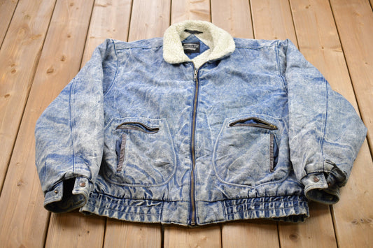 Vintage 1990s Expressions Acid Wash Denim Jean Jacket / Vintage Denim / Streetwear / Vintage Fall Outerwear / Fall Jacket / Fur Lined