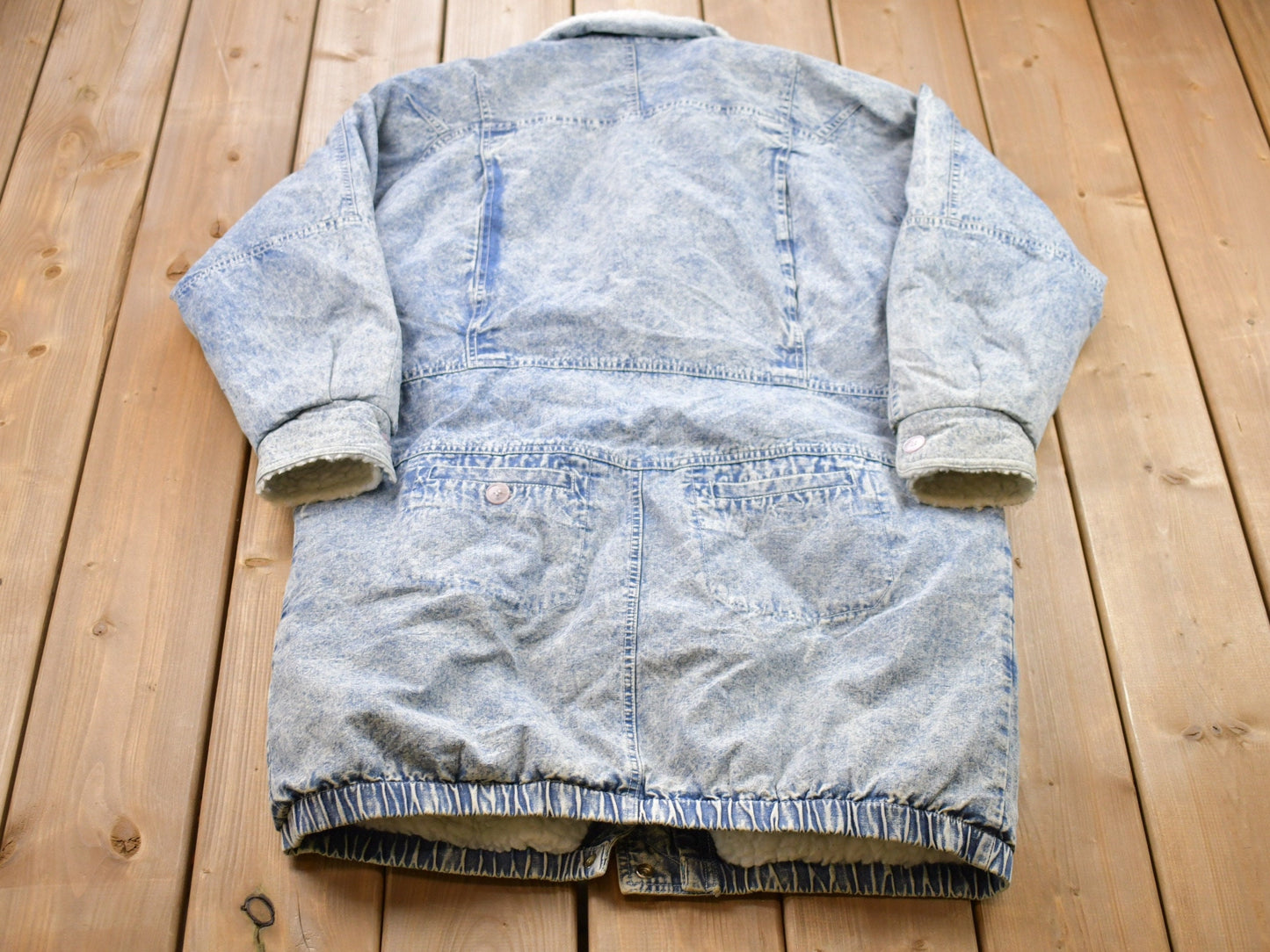 Vintage 1990s Blue Creek Acid Wash Denim Full Length Jean Jacket / Vintage Denim / Streetwear / Vintage Fall Outerwear / Fall Jacket / Fur