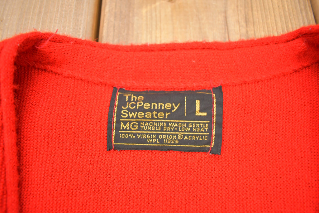 Vintage 1970s JC Penney Red Blank Knitted Cardigan Sweater