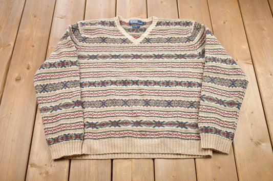 Vintage 1980s Polo Ralph Lauren Aztec All Over Print Knitted Crewneck Sweater / Vintage 90s Crewneck / All Over Pattern / Sweatshirt