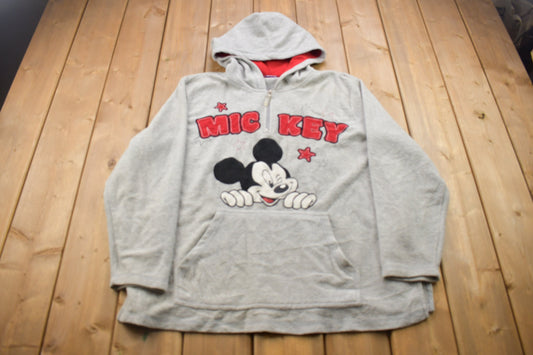 Vintage 1990s Mickey Mouse Quarter Zip Graphic Hoodie / 90s Hoodie / Vintage Sweater / Cartoons / 90s / Embroidered / Color Block