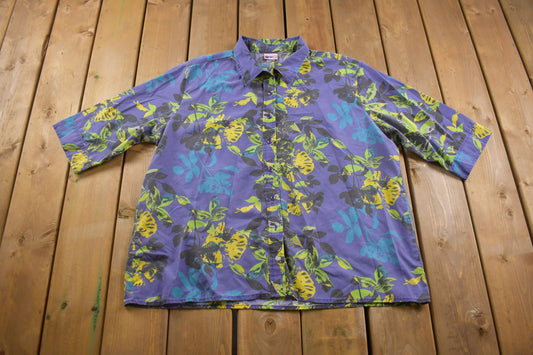 Vintage 1990s American Sweetheart Tropical Button Up Shirt / 90s Button Up / True Vintage / Abstract Pattern / Casual Shirt / Vacation