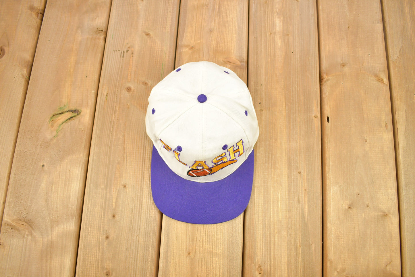 Vintage 1990s Flash Football Logo Snap Back Hat / OSFA / 90s Snap Back / Vintage Hat / Embroidered / 2 Tone / Purple