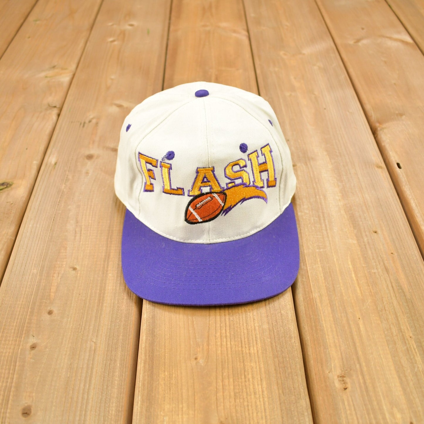 Vintage 1990s Flash Football Logo Snap Back Hat / OSFA / 90s Snap Back / Vintage Hat / Embroidered / 2 Tone / Purple