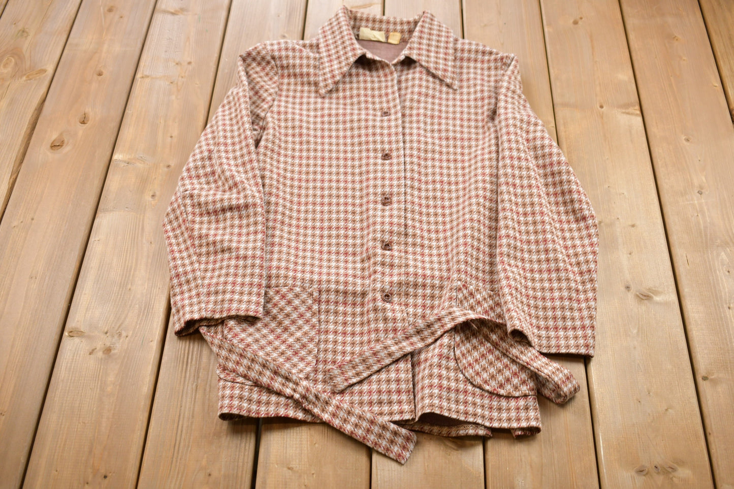 Vintage 1970s Russ Hounds Tooth Button Up Shirt / 1970s Button Up / Vintage Flannel / Plaid Flannel / Casual Shirt / Formal Shirt