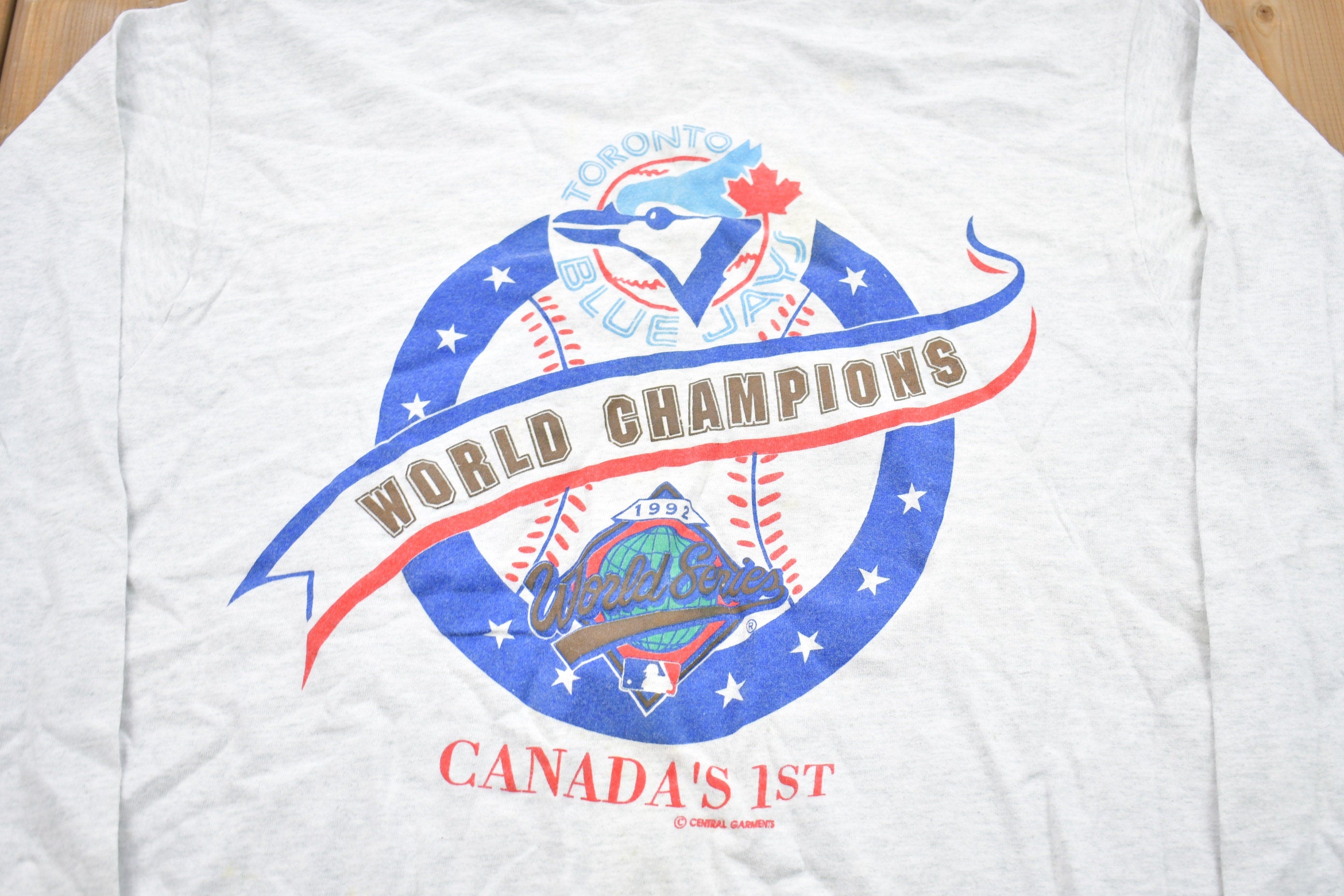 Vintage 1992 Toronto Blue Jays Graphic Long-Sleeved T-Shirt
