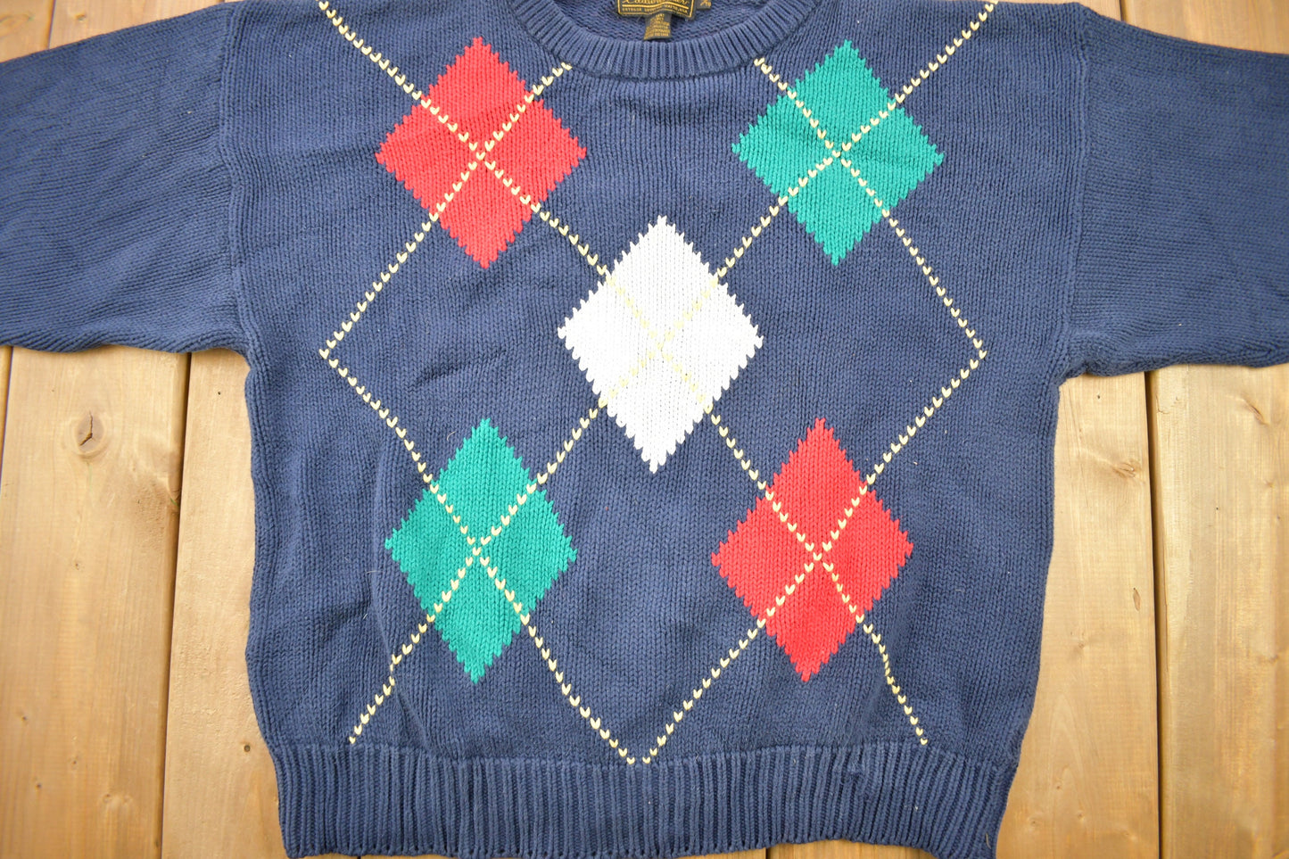 Vintage 1990s Eddie Bauer Argyle Pattern Knitted Crewneck Sweater