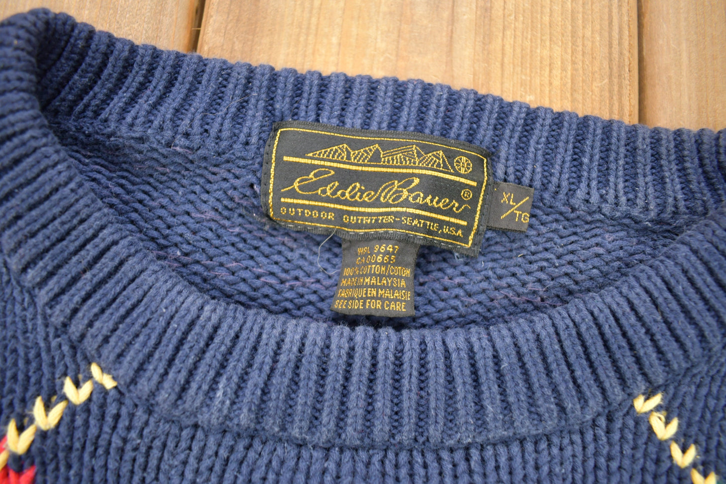 Vintage 1990s Eddie Bauer Argyle Pattern Knitted Crewneck Sweater