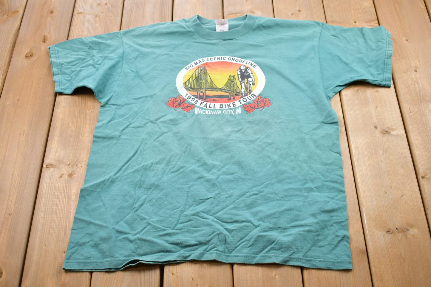 Vintage 1998 Fall Bike Tour Mackinaw City Graphic T-Shirt