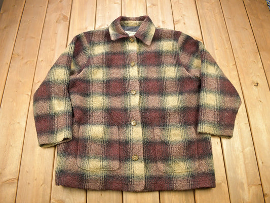 Vintage 1990s Eddie Bauer Plaid Fleece Button Up Woman's Sweater