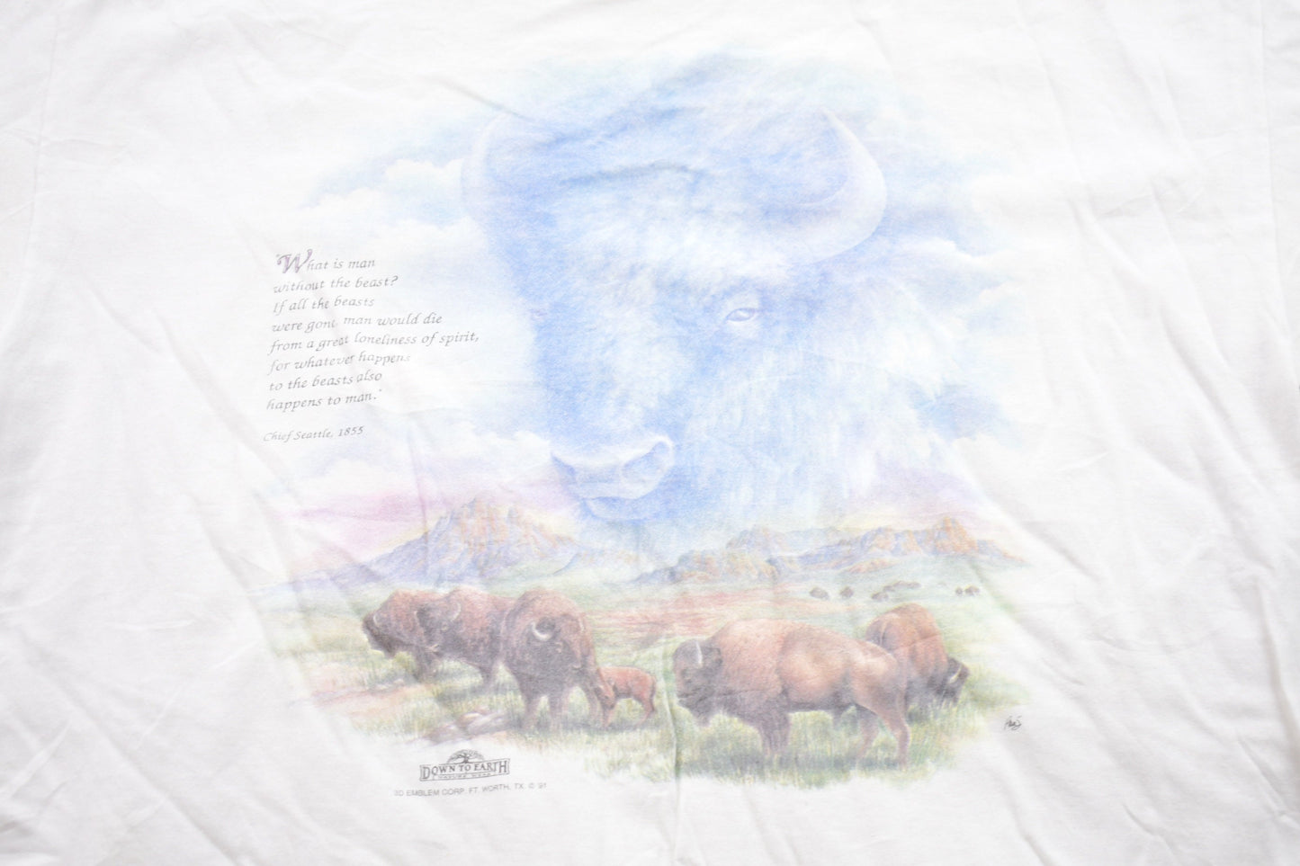 Vintage 1990s 3D Emblem Buffalo Nature Graphic T-Shirt