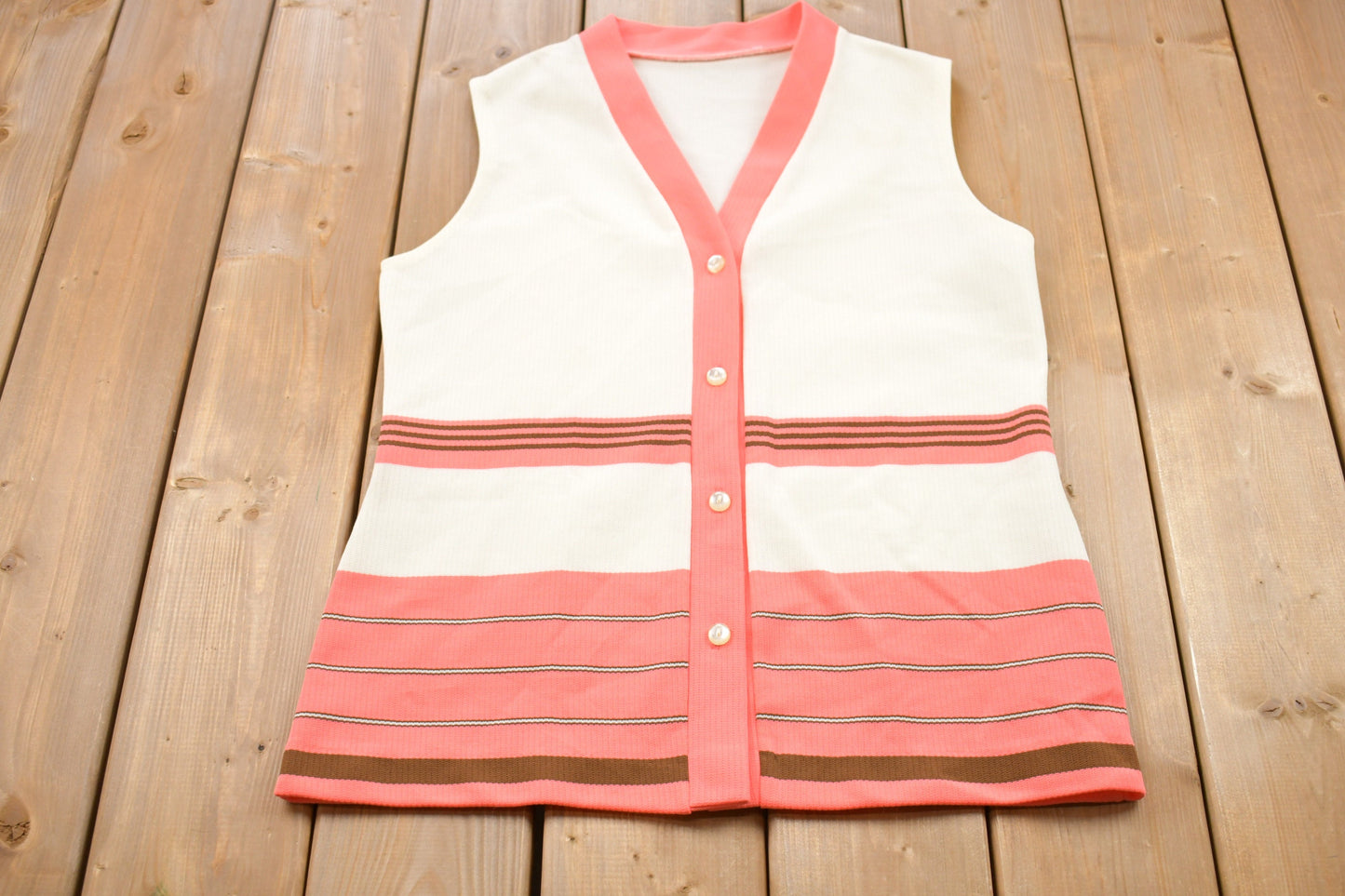 Vintage 1990s Striped Knit Cardigan Vest