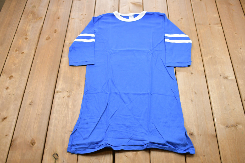 Vintage 1970s Blue Striped T-Shirt Dress