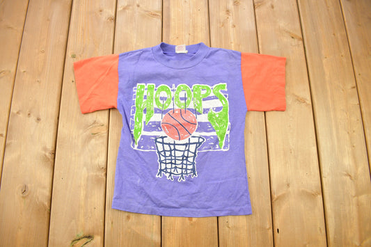 Vintage 1980s Hoops Color Block Basketball Graphic T-Shirt