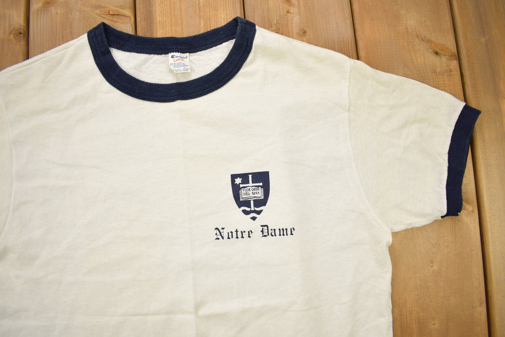 Vintage 1980s University Of Notre Dame Collegiate Champion Ringer T-Shirt