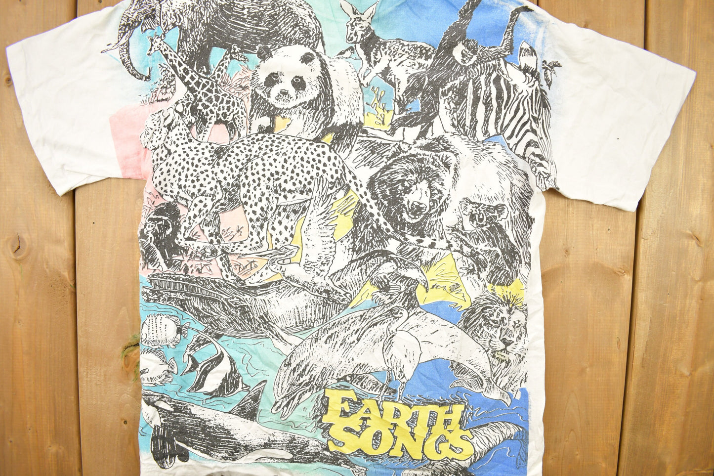 Vintage 1990s Earth Songs Animal Theme All Over Print  T-Shirt