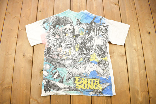 Vintage 1990s Earth Songs Animal Theme All Over Print  T-Shirt